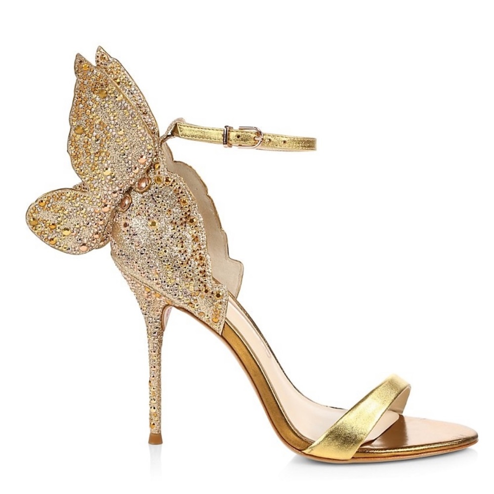 Sophia Webster Gold Crystal Butterfly Ankle-Strap Sandals
